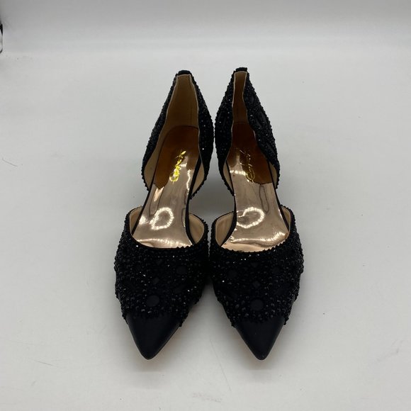 XYD black pointy toe rhinestone low heels kitten pumps shoes - Picture 1 of 8